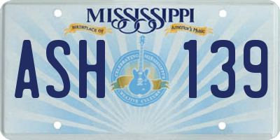 MS license plate ASH139