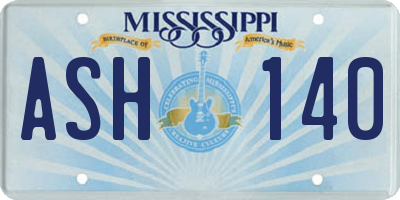 MS license plate ASH140