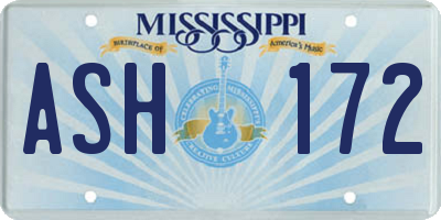 MS license plate ASH172