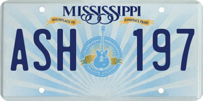 MS license plate ASH197