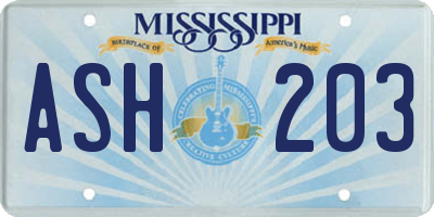 MS license plate ASH203