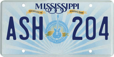 MS license plate ASH204