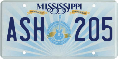 MS license plate ASH205