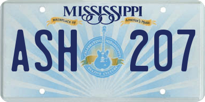 MS license plate ASH207