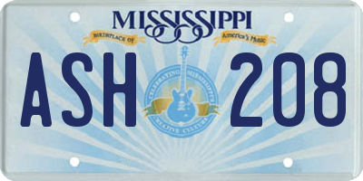MS license plate ASH208