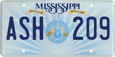 MS license plate ASH209