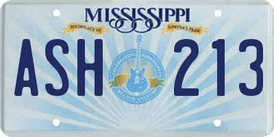 MS license plate ASH213
