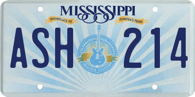 MS license plate ASH214