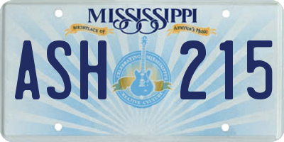 MS license plate ASH215