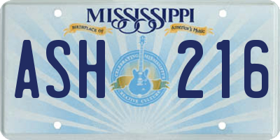 MS license plate ASH216