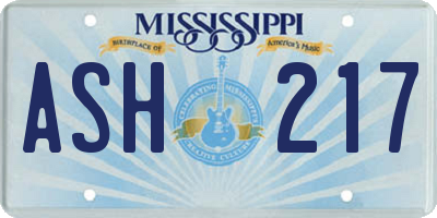 MS license plate ASH217