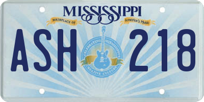 MS license plate ASH218