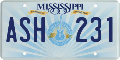 MS license plate ASH231
