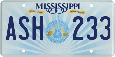 MS license plate ASH233