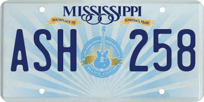 MS license plate ASH258