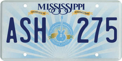 MS license plate ASH275