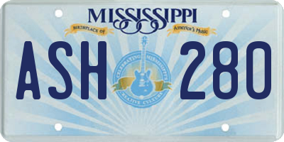MS license plate ASH280