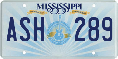 MS license plate ASH289