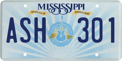MS license plate ASH301