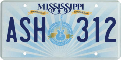 MS license plate ASH312