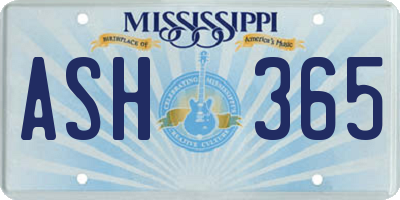 MS license plate ASH365