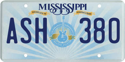 MS license plate ASH380