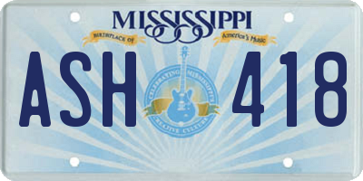MS license plate ASH418