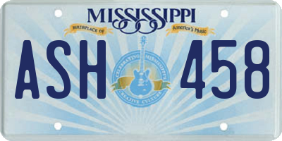 MS license plate ASH458