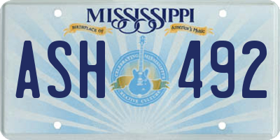 MS license plate ASH492