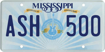 MS license plate ASH500