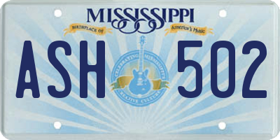 MS license plate ASH502