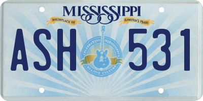 MS license plate ASH531
