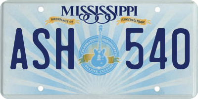 MS license plate ASH540