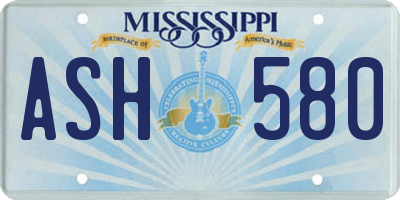 MS license plate ASH580