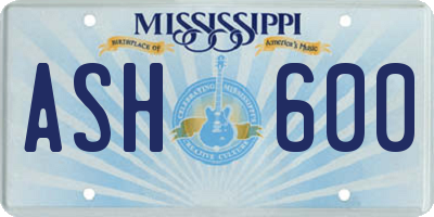 MS license plate ASH600
