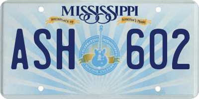 MS license plate ASH602