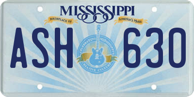 MS license plate ASH630