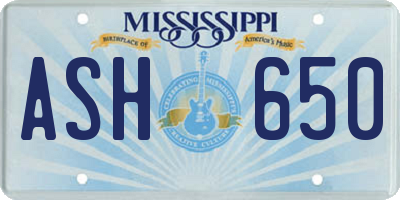 MS license plate ASH650