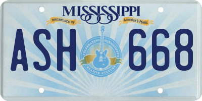 MS license plate ASH668