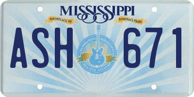 MS license plate ASH671