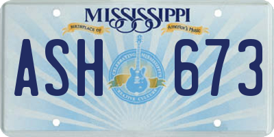 MS license plate ASH673