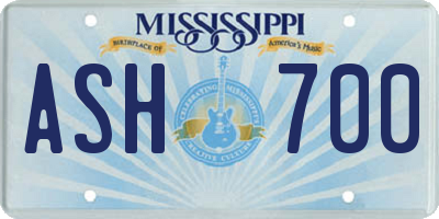 MS license plate ASH700