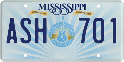 MS license plate ASH701