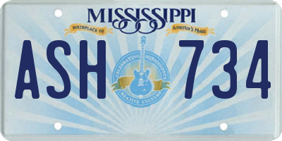 MS license plate ASH734