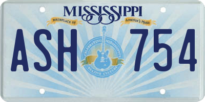 MS license plate ASH754