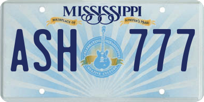 MS license plate ASH777