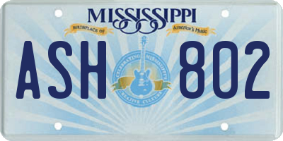 MS license plate ASH802