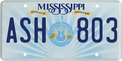 MS license plate ASH803