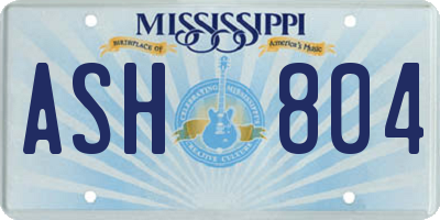 MS license plate ASH804