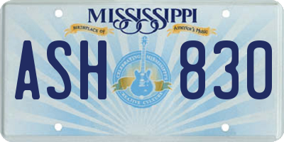 MS license plate ASH830